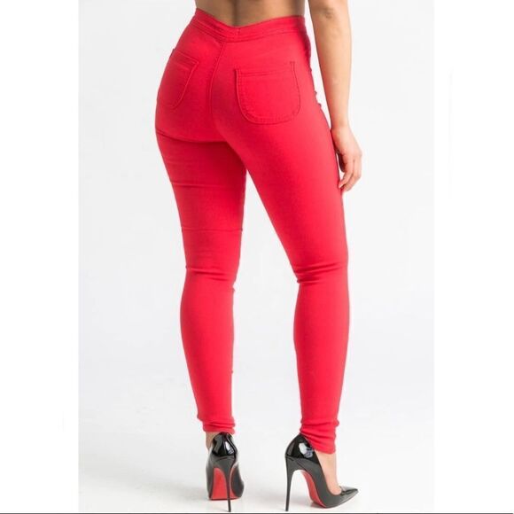 Red Medium Size 7 Size 9 High Waist Stretchy Jeans - Picture 4 of 10
